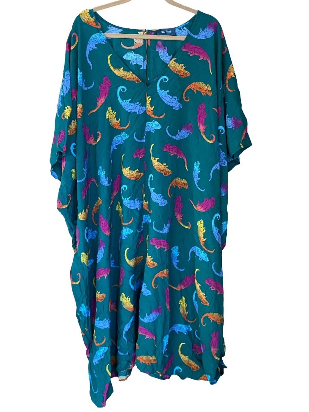 ModCloth chameleon print flowy green v-neck kaftan coverup dress plus size 3X - Picture 2 of 9